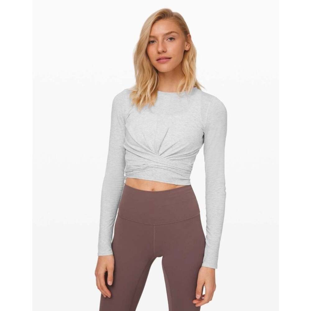 Lululemon Time to Restore Long Sleeve Size 6 Heathered Grey Pima Cotton Tie